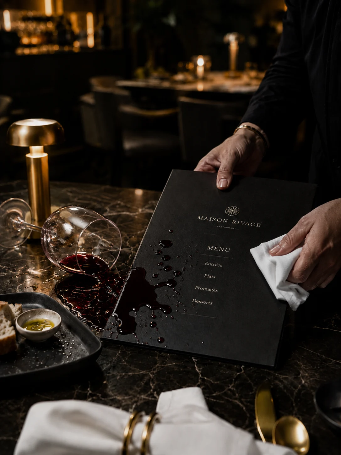 Menu premium NOTPAPER en matière minérale dans un restaurant
